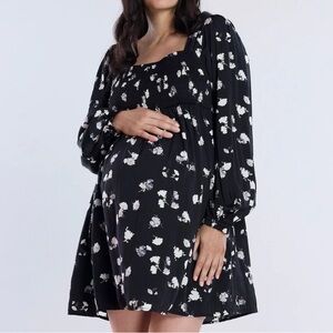 Motherhood Maternity Smocked Floral Satin Long Sleeve Dress XL